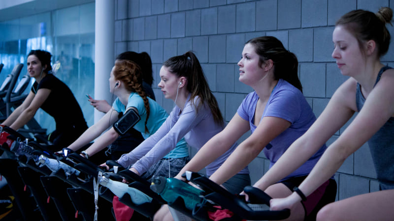 Indoor cycling spinning class